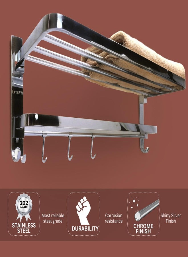 Pathavi Stainless Steel Towel Rack for Bathroom - Wall Mounted, Rust-Resistant Towel Bar for Bath & Kitchen - Space Saving Modern Towel Holder (24 Inch-Chrome Finish, Pack of 1) - Image 3